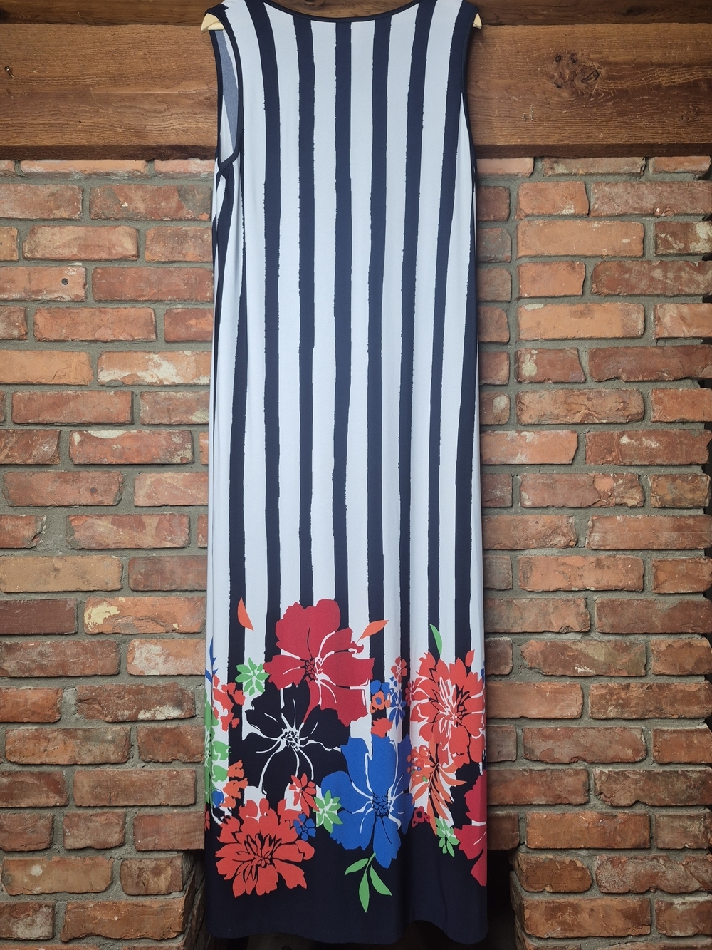 Ruby Rd. Striped Floral Border Maxi Dress XL Sleeveless Stretch - Picture 6 of 7